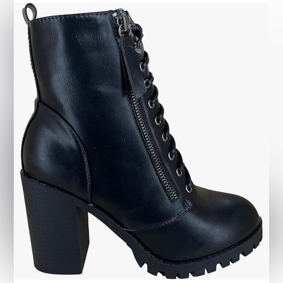 Women's Chunky Heel Booties Lace Up Round Toe Platform Ankle Boots Size 8 - Picture 1 of 14